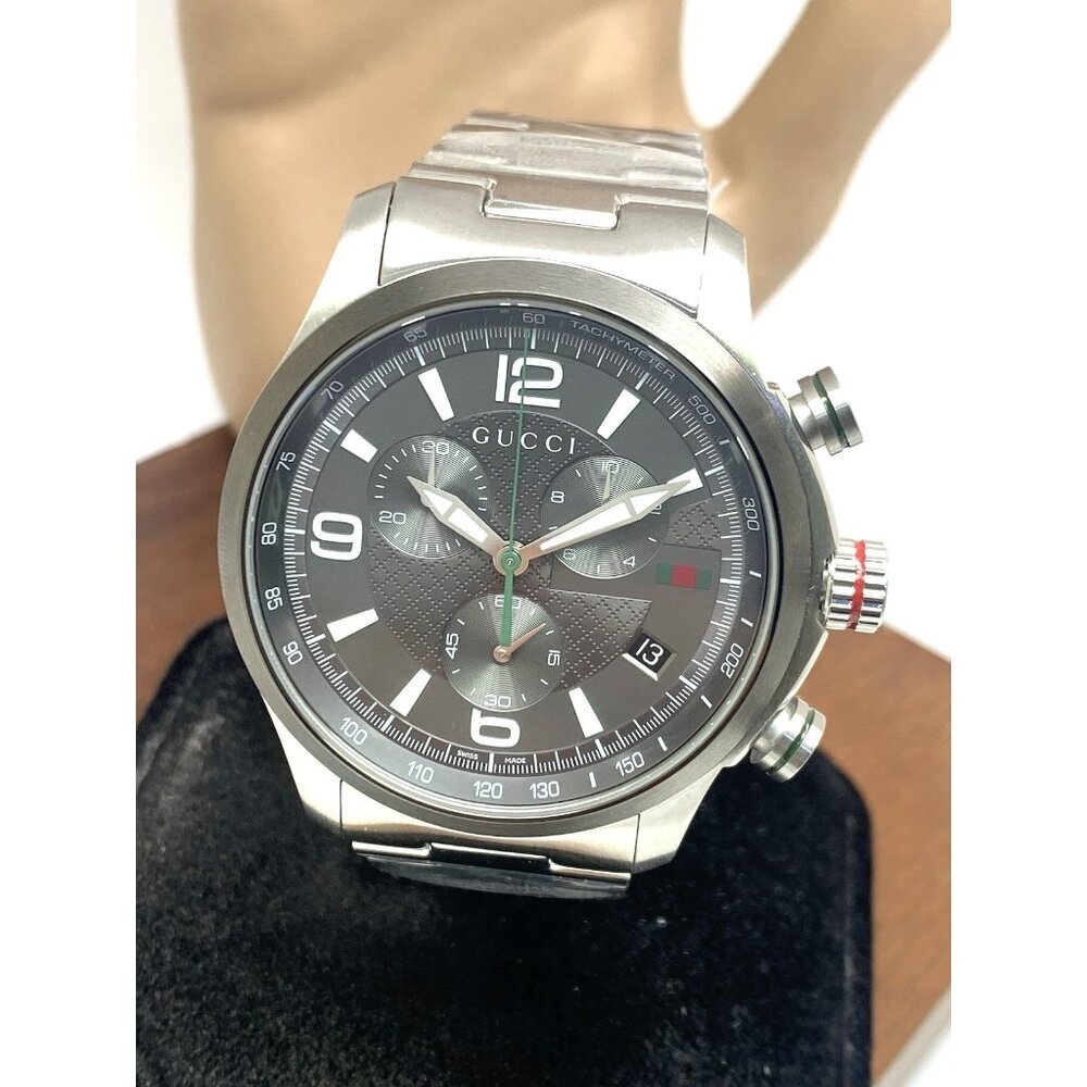 Gucci Mens Watch YA126238 G-Timeless Swiss Quartz Chronograph Gray Silver 46mm